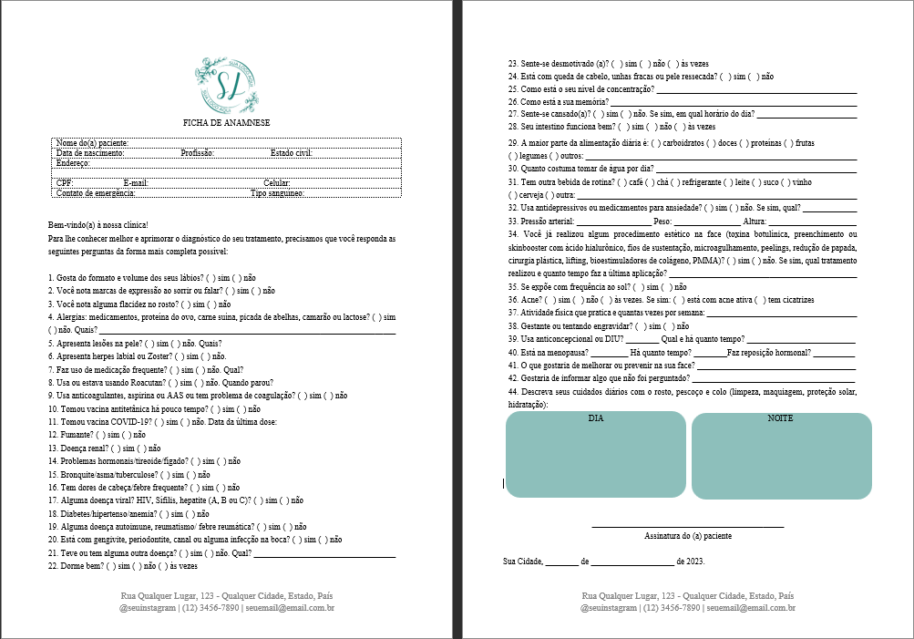 Ficha de anamnese PEIM e Intradermoterapia